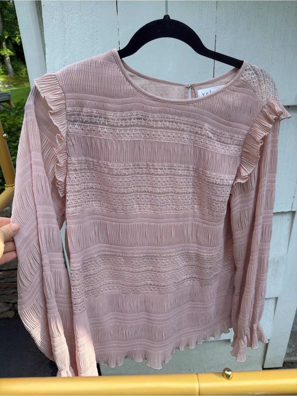 Velvet by Graham & Spencer Dusty Blush Ruffle Lace-Trim Long Sleeve Top